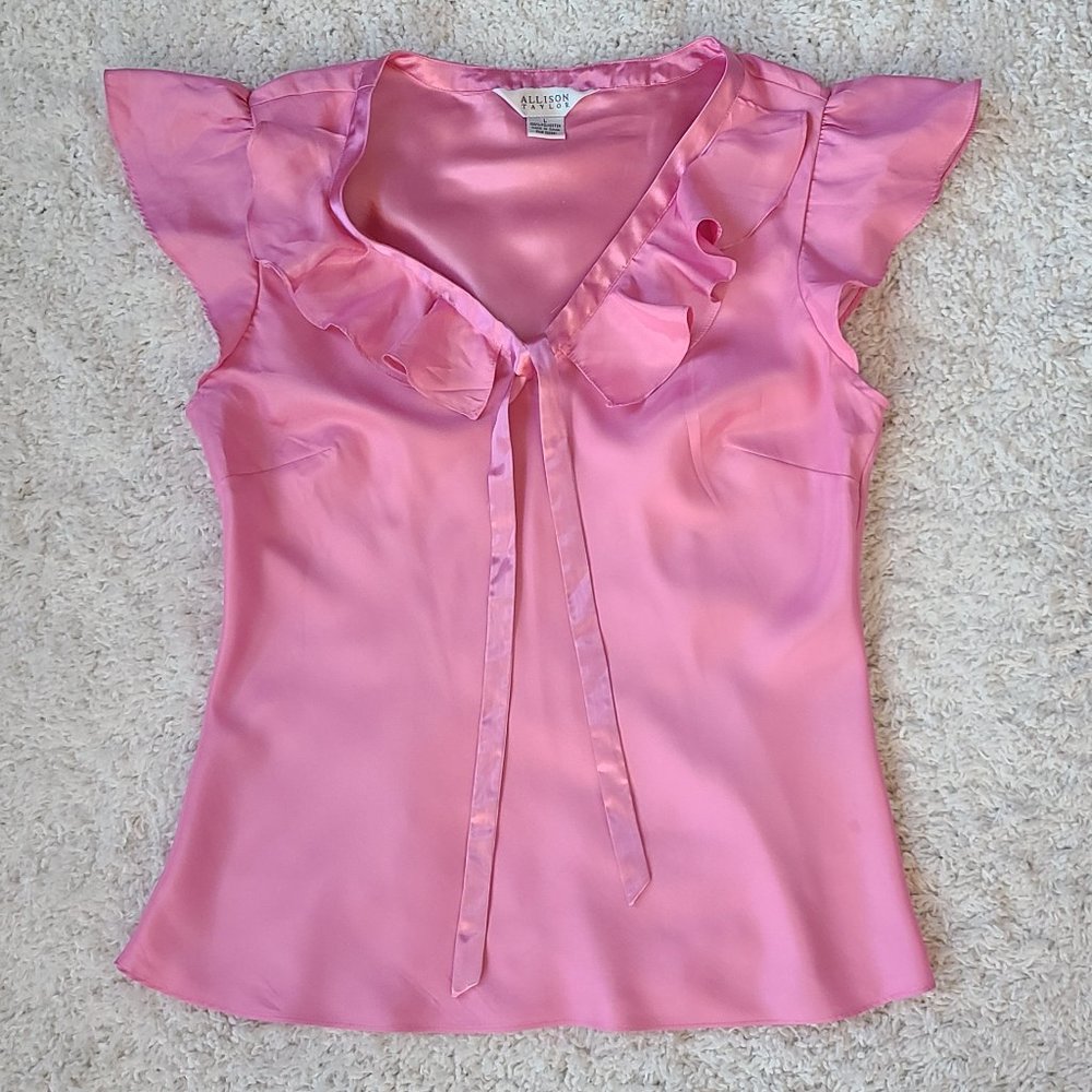 Pink Flutter-Sleeve Blouse - Picture 7 of 14